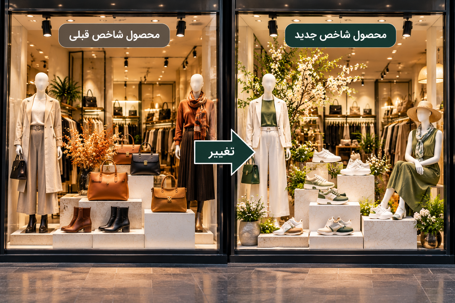 تغییر چیدمان ویترین مغازه پوشاک