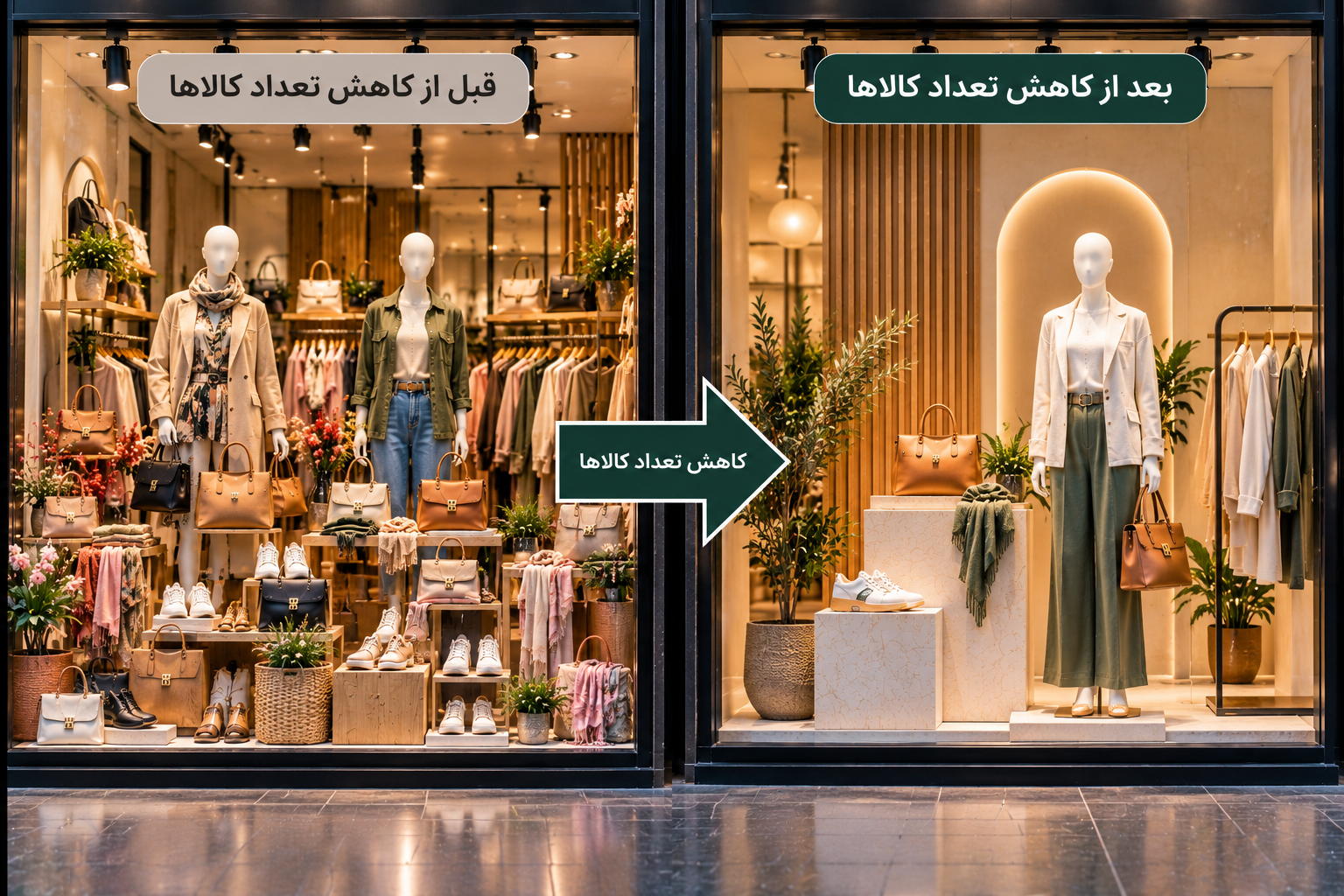 تغییر چیدمان ویترین کیف و کفش